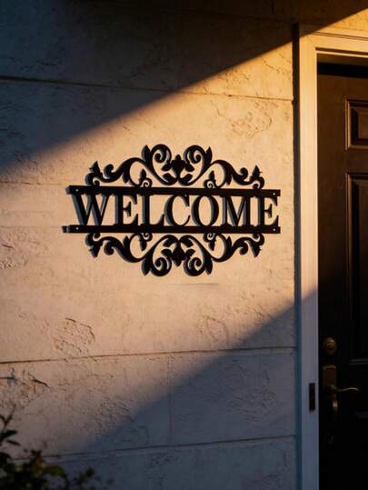 戶外歡迎標牌牆飾，空心字母和線條鐵製藝術掛牆裝飾