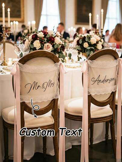 Custom Lace Just Married Chair Sign For Bride & Groom, Wedding Chair Decor, Sheer Lace Signs, Personalized Wedding Chair Banners