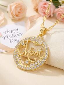 1 chiếc mặt dây chuyền hình trái tim vàng lấp lánh, sang trọng, ý nghĩa dành tặng mẹ, món quà lý tưởng cho Ngày của Mẹ, có thể đeo hàng ngày. - Vàng - Xem 1