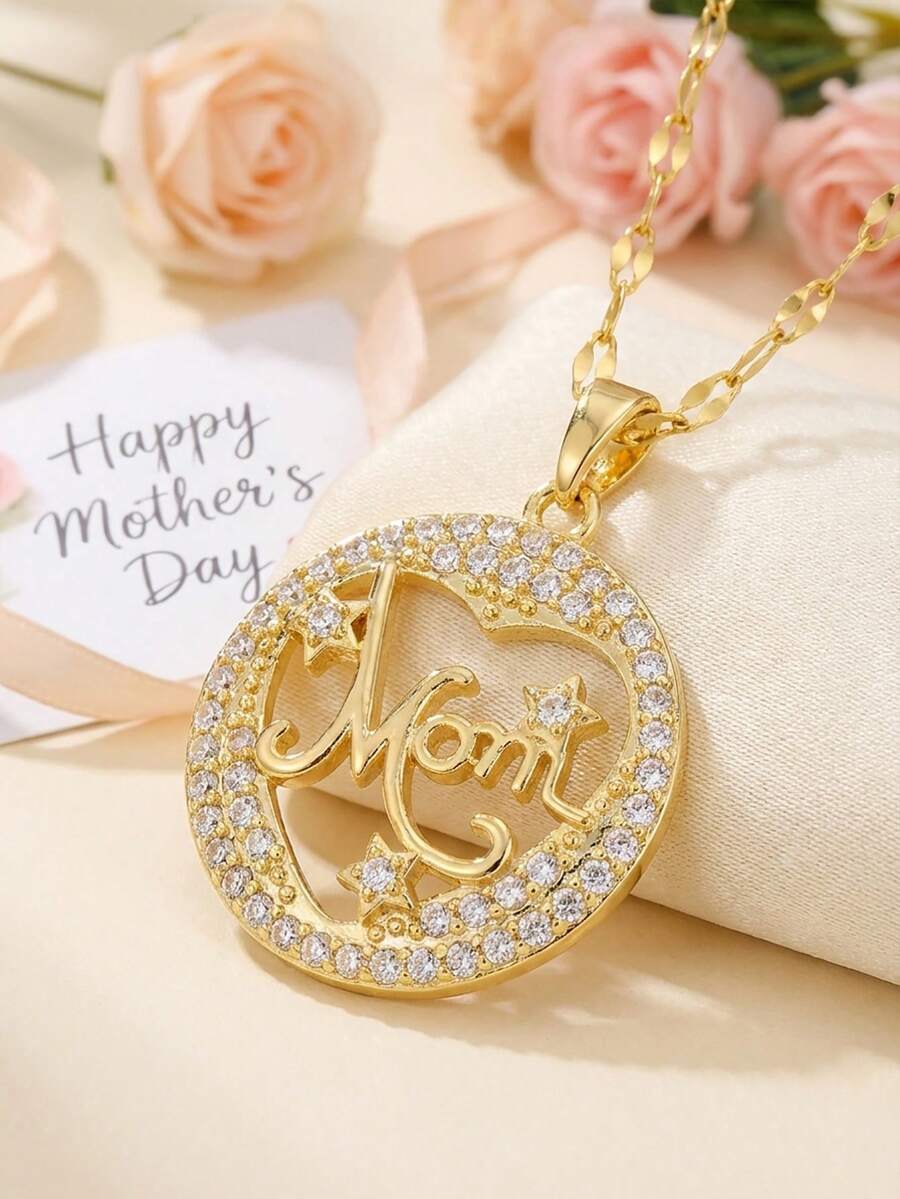 1 chiếc mặt dây chuyền hình trái tim vàng lấp lánh, sang trọng, ý nghĩa dành tặng mẹ, món quà lý tưởng cho Ngày của Mẹ, có thể đeo hàng ngày. - Vàng - Xem 1