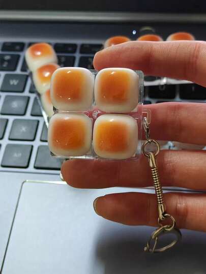 1pc Caramel Bread Keychain Stress Relief Toy, Mechanical Keyboard Tester, Keychain, Desktop Decor, Phone Charm, Creative Expandable Toy