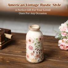 Ceramic Vase - Rustic Farmhouse Boho Vase With Soft Pastel Pink Yellow Green Floral Pattern, Contemporary Cylindrical Centerpiece For Kitchen Bedroom Office Bathroom Shelf Decor, Elegant Tabletop Decoration, Durable & Easy-Clean Home - 粉紅色花 - 查看 6