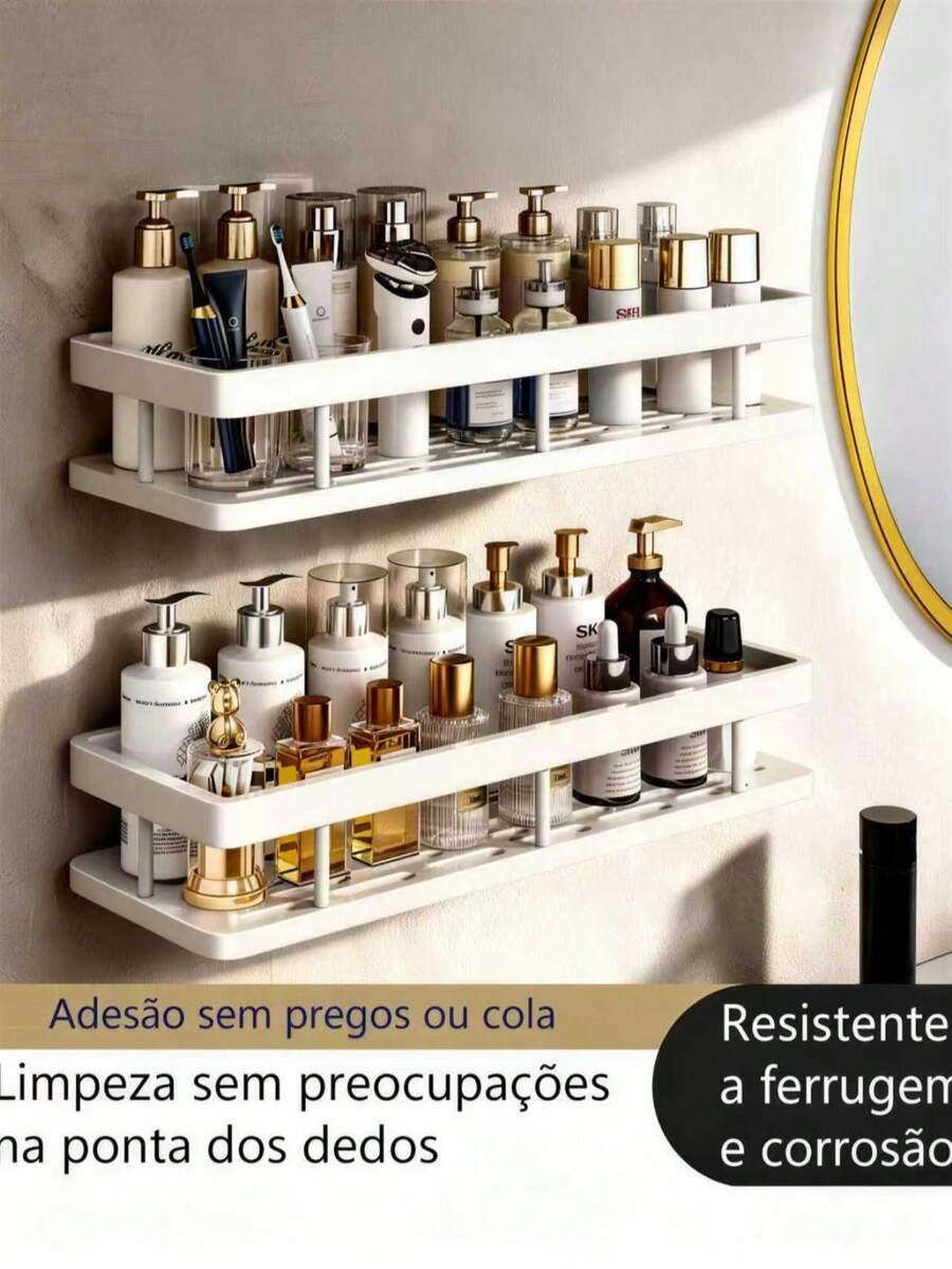 2-Kit Adhesive Shelf Without Drilling, Made Of Aluminum Alloy, Ideal For Bathroom And Kitchen. - trắng - Xem 1