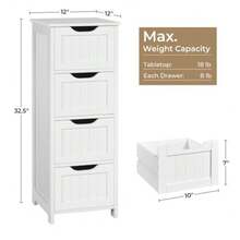 Bathroom Floor Cabinet Wooden Side Storage Organizer 4 Drawers Free-Standing Cabinet for Bathroom/Hallway/Living Room White - Blanco - Ver 4