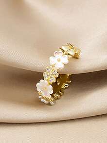 1 Exquisite Shell Flower Ring With Fashionable Opening Design, Gentle Temperament, Small And Fresh Women's Ring - Yellow Gold - View 10