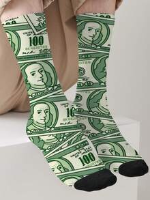1 Pair 360 Dollar Print Crew Socks For Men & Women -- 100 Dollar Bill Pattern Novelty Socks -- Casual Streetwear Funny Cool Gift Socks - Multicolor - View 7