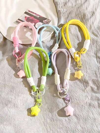 1个五角星吊坠尼龙手机挂绳，通用手机壳腕带，耳机线夹，钥匙扣，卡夹