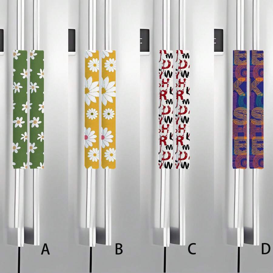 2个花卉图案冰箱门把手套,防尘保护套,适用于冰箱、微波炉,适合学校、办公室、家庭、旅行 - 彩色 - 查看 1