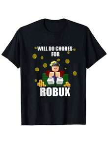 Robloxs-Xxxl 100% Cotton T-Shirt - Gamer T-Shirt For Kids And Adults  Streamer Merch  Video Game Lover Gift Gaming Tee,Cartoon Anime Game Robloxs T-Shirt,Robloxs Player Fan Gift - 黑色6 - 查看 1