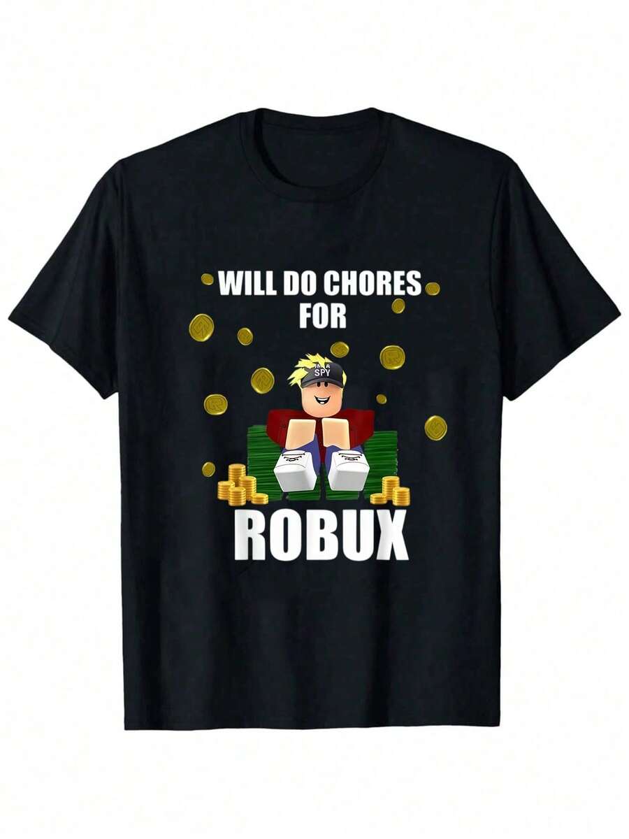 Robloxs-Xxxl 100% Cotton T-Shirt - Gamer T-Shirt For Kids And Adults  Streamer Merch  Video Game Lover Gift Gaming Tee,Cartoon Anime Game Robloxs T-Shirt,Robloxs Player Fan Gift - 黑色6 - 查看 1