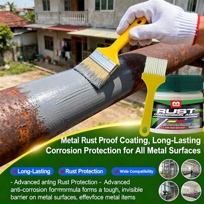 การเคลือบเปลี่ยนรูปการกัดกร่อนของโลหะ – สีเปลี่ยนรูปสนิมแบบไม่กัดกร่อนสำหรับใช้กับพื้นผิวโลหะ สำหรับการป้องกันการกัดกร่อนและการกำจัดสนิม; ป้องกันการเกิดออกซิเดชันในอากาศ ยืดอายุการใช้งานของผลิตภัณฑ์ และใช้งานง่ายและรวดเร็ว