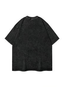 Men's Heavyweight Retro Washed T-Shirt- Loose Fit Street Style Loose Top, Soft Breathable Fabric Suitable For Daily Casual Wear, Machine Washable Retro Pattern Shirt, Geometric Pattern Design, Comfortable Material, Urban Style - màu đen - Xem 2