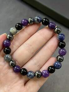 时尚优雅的天然宝石手链，镶嵌紫水晶、蓝苏打石和碧玺，能量满满，男女皆宜，日夜皆可佩戴。 - 彩色 - 查看 2