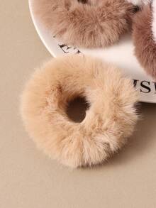 1pc Khaki Fluffy Scrunchie Hair Tie, Cute Cartoon Hair Accessory - Multicolor - View 12