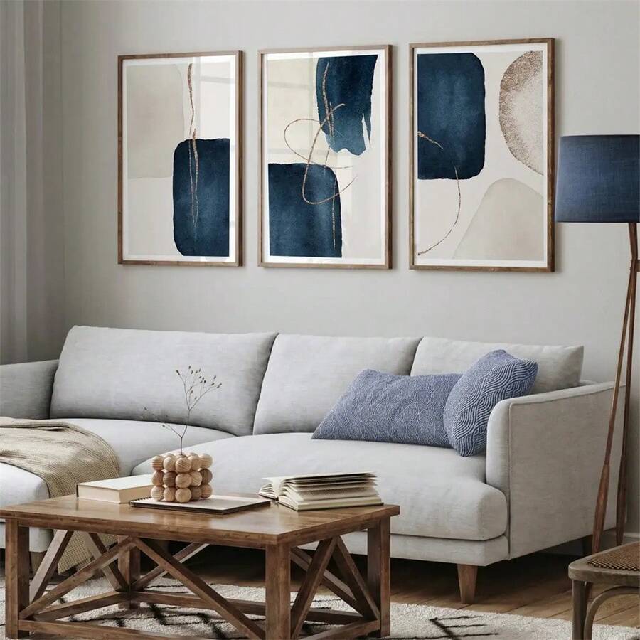 Modern Blue Abstract Art Poster Print, Navy Blue Canvas Painting, Bedroom Decor, Living Room Aesthetic Design, Home Decoration, Gift For Friends, Housewarming Present, Available With Frame - Multicolor - View 1