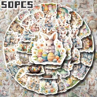 SCXXBSW 50 מדבקות שרבוטים של ביצת פסחא וארנב. מדבקות מצוירות מתאימות לקישוט טלפונים ניידים, טאבלטים, קלמרים, בקבוקי מים, מזוודות ופריטים אחרים. בחירה אידיאלית גם לקישוט מתנות לחג.