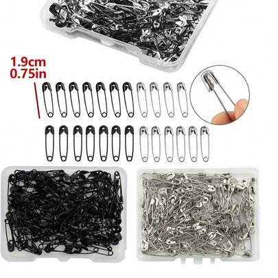 260枚钢制安全别针，120枚黑银色金属别针，现代简约家用安全别针套装，适用于固定衣物、服装标签、袖口和其他家用别针，易于使用，是手工、拼布和DIY项目的理想缝纫配件