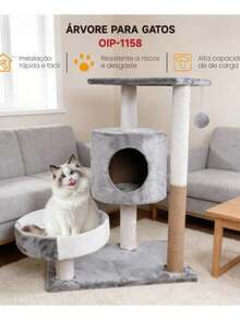 Arranhador Para Gatos Árvore De Gatos Torre Casinha Pet Cinza Multi Níveis Estrutura Resistente e Montagem Simples - Tamanho Único - Visão 4
