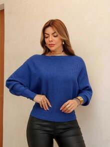 Women's Cold Weather Blouse, Batwing Ribbed Modal Casual Winter Sweater FL-253 - Màu xanh hải quân - Xem 2