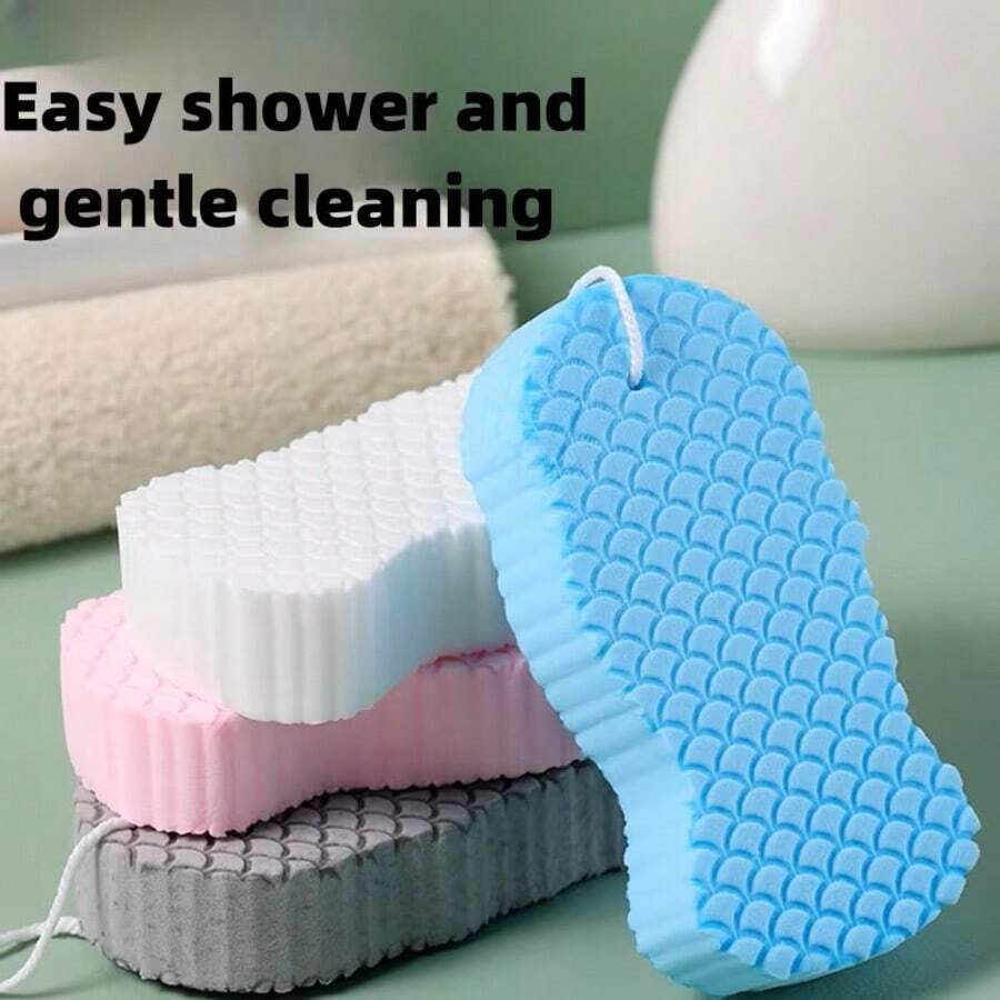 1 pieza Cepillo de baño 3D de esponja con textura de escamas de pez, esponja de baño suave y delicada para exfoliar - Estropajo corporal reutilizable para un lavado amigable con la piel, adecuado para una experiencia de ducha de calidad de spa, herramienta de baño multifuncional, accesorio de baño, exfoliación indolora