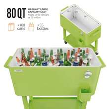 80 Quart Rolling Ice Chest Portable Patio Party Bar Drink Cooler Cart with Shelf Beverage Pool with Bottle Opener Light Green - Verde claro - Ver 4