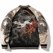 Dragon Printed Baseball Jacket Jacket For Men And Women China-Chic Heavy Industry Popular Color Contrast Chinese Style Niche - 黑杏 - 查看 2
