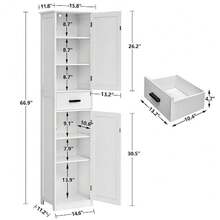 Tall Bathroom Cabinet Storage Cabinet with 6 Shelves and Drawer Bathroom Storage Cabinet with Adjustable Shelves Tall Cabinet for Living Room Home Office White - Blanco - Ver 4