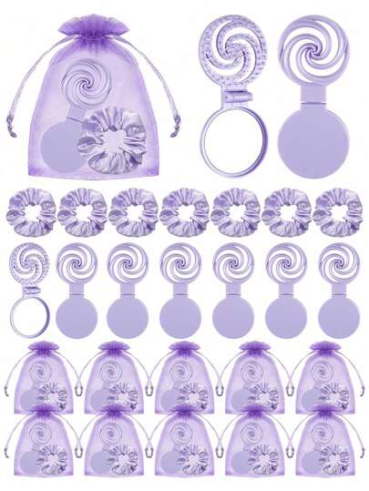 12/3pcs Purple Folding Hair Comb Gift Set, Includes Mirror Comb, Hair Ties And Drawstring Bag; Suitable As Bridal Party Favors, Wedding Guest Welcome Gifts, Bridesmaid Photoshoot Props, Birthday Party Favors, Sleepover Party Gifts