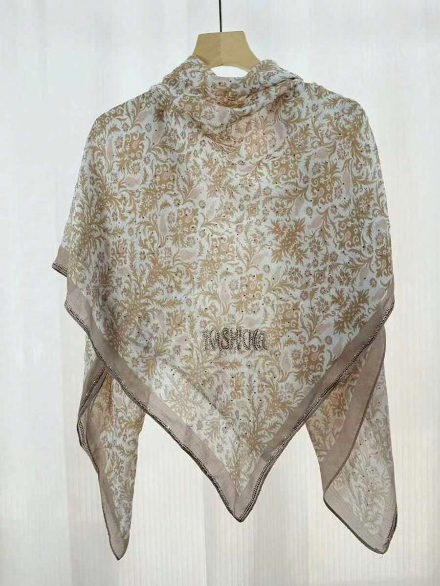 1 件套蕾丝镶钻印花方巾 - 彩色 - 查看 1