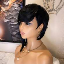 1pc Black Short Pixie Cut Human Hair Wig, Chocolate Brown With Wine Red Straight Pixie Cut Layered Short Hair Wig, Seamless Pixie Wig For Daily Use, No Bangs - Multicolor - View 8