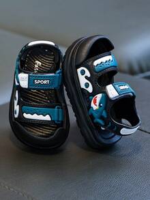 Dép xăng đan trẻ em hình cá mập hoạt hình dễ thương, đế mềm, thoải mái, có khóa dán, đa năng, thích hợp cho mùa hè. - màu đen - Xem 16