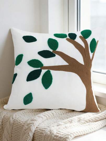 1件高品质森系装饰枕套，树形刺绣图案，用途广泛，适用于卧室/客厅，可作装饰靠垫，营造氛围，单面刺绣，不含枕芯