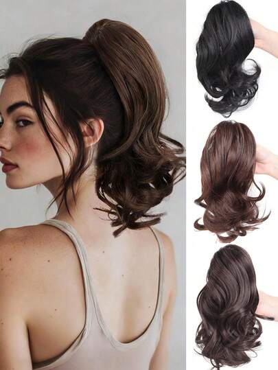 10英寸合成蓬松卷曲马尾假发片，带发夹，增加头发蓬松度和造型感，优雅发夹，女士发夹配饰