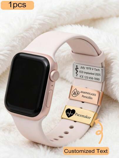 1pc Personalized Watch Band Tag, Medical Alert Label Compatible With Apple/Smartwatch Bands. This Customized Medical Watch Is Designed For Your Health And Safety, Compatible With Various Bands Including Smartwatch And Silicone Straps. Whether You Need To Convey Critical Health Information In An Emergency Or Remind Others Of Allergies, This Medical Watch Provides Reliable Support. Made Of High-Quality Stainless Steel.