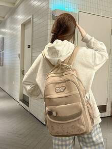 Cute Cartoon Print Backpack For Women, Large Capacity Middle/High School Bag, Casual Versatile Travel Rucksack - A - View 6