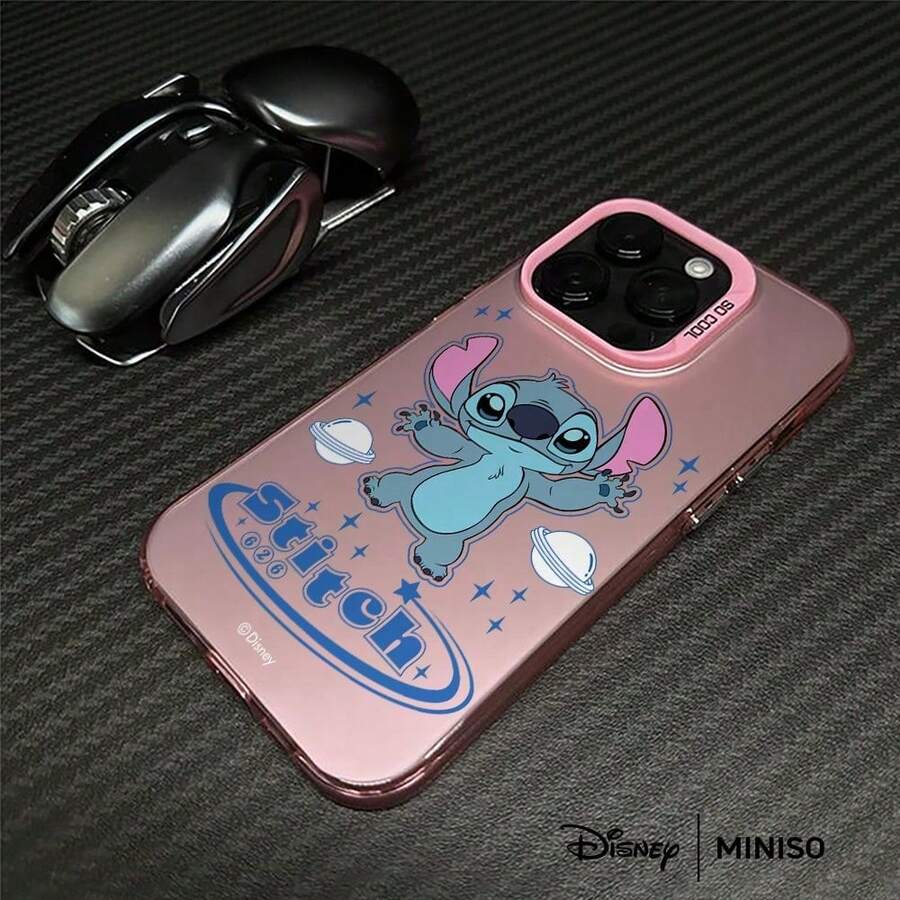 Miniso 1个迪士尼史迪奇626星球星空设计手机壳，适用于iPhone 17/17 Pro/17 Pro Max/17 Air/16/15/14/13/12/11/X/7/8 Plus系列，iPhone 17 Pro Max手机壳，iPhone 17 Pro手机壳，iPhone 17手机壳，圣诞礼物，送给女朋友 - 粉色 - 查看 1