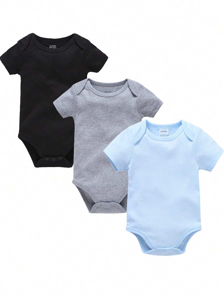 Bộ 3 áo liền quần cho bé, màu xám, đen, xanh nhạt - Nhiều màu - Xem 1