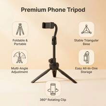 Foldable 360° Rotating Metal Phone Tripod Stand, 20-30cm, Suitable For Video Creators, Live Streamers And Video Shooting - Black - View 5