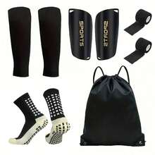 7件套足球运动装备套装，包括硅胶防滑腿套、针织袜套、护腿板、运动头带、抽绳背包、弹性压缩腕带和运动胶带，纯色，可手洗/机洗，是送给热爱足球和户外运动的家人和朋友的绝佳圣诞礼物。 - 彩色 - 查看 12