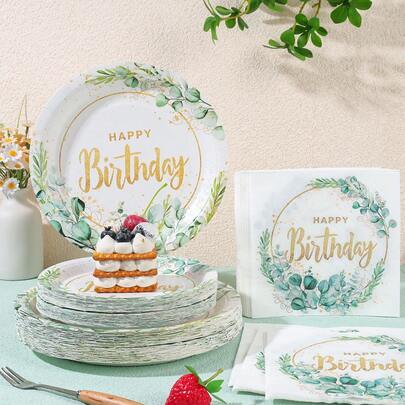 Bộ đồ dùng tiệc dùng một lần gồm đĩa giấy và khăn ăn kích thước 7/9 inch, thích hợp cho tiệc tiết lộ giới tính, sinh nhật, đám cưới, tiệc độc thân, dã ngoại gia đình.