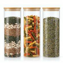 3PCS Large Glass Storage Jars – Airtight Pantry Containers For Spaghetti, Pasta, Cereal, Flour & Rice, Clear Kitchen Countertop Canisters - 透明-1900ml*3 - 查看 4