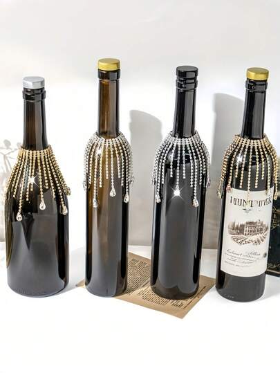 1件装奢华水晶酒瓶挂饰，透明彩色水晶搭配流苏设计 - 优雅铁艺水晶饰品，适用于婚礼、节日装饰 - 香槟、雪利酒、装饰艺术风格