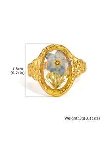 Anillos de acero inoxidable para mujer, joyas de resina con flores únicas, anillos apilables geométricos delicados y vintage, impermeables - Dorado - Ver 13