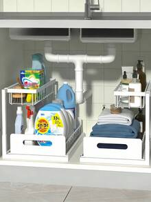 1/2pcs Sliding Drawer Under Sink Organizer Rack, Metal Pullout Shelf Suitable For Bathroom Cabinet, Kitchen, Bathroom, Pantry Or Closet - Multicolor - View 11