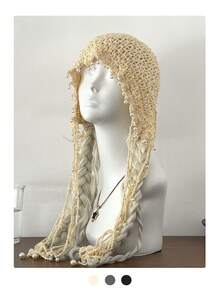 Mũ beret đan móc thủ công màu be nghệ thuật, thiết kế khoét rỗng thoáng khí, hàng mới về mùa xuân/hè, mũ len có vành che tai đa năng dành cho nữ. - Nhiều màu - Xem 9