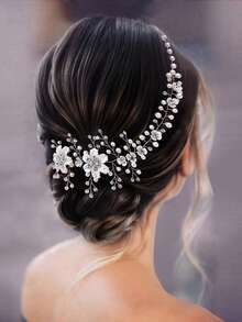 1pc Handcrafted Pearl Flower & Rhinestone Bridal Hair Band, Wedding Headpiece Accessory For Women,Summer,Beach - 63141 - View 6