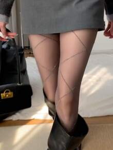 1pc Silver Criss-Cross, Diamond Mesh Pantyhose, Thin & Sexy Design, Slimming Effect, Suitable For Spring/Summer - Multicolor - View 3
