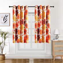 1件/2件装创意花卉窗帘，彩色花卉印花遮光窗帘，带黑色衬里和顶部孔眼，遮光保护隐私，100%遮光，适用于客厅、卧室、农舍等场所的装饰窗帘 - 橘色 - 查看 25