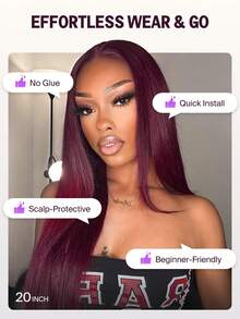 MEGALOOK 6x5 Lace Closure Wig Human Hair 20 Inch Bone Straight Wave Purple Wig Natural Hairline Glueless Wig For Women Daily Life Wedding Festival Costume Use 180% Density - S99JB - View 6