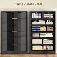 48.4''H Fluted 7 Drawer Dresser For Bedroom,  Modern Chest Of Drawers, Wood Closet Clothes Organizer For Bedroom, Hallway, Black - 黑色 - 查看 3